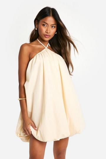 Cream White Halterneck Puffball Mini Dress