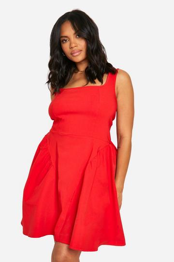 Plus Bengaline Bow Back Skater Dress red