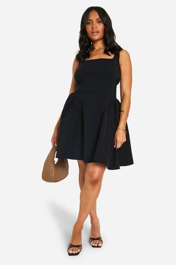 Plus Bengaline Bow Back Skater Dress black