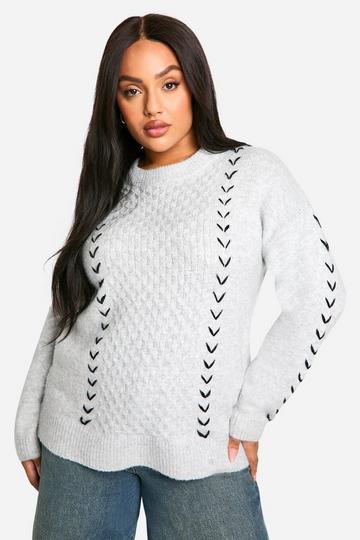 Plus Soft Knit Stitch Detail Oversized Jumper grey