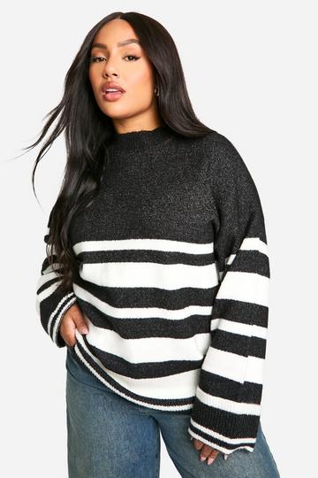 Plus Mixed Stripe Oversized Jumper black