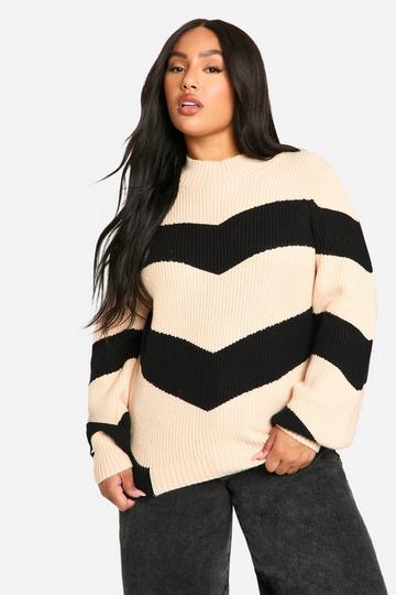 Plus High Neck Strip Jumper black