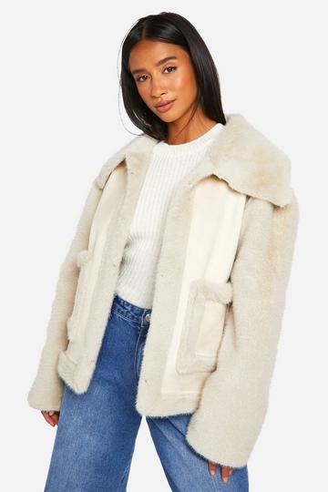 Petite Faux Fur Bonded Short Jacket light stone