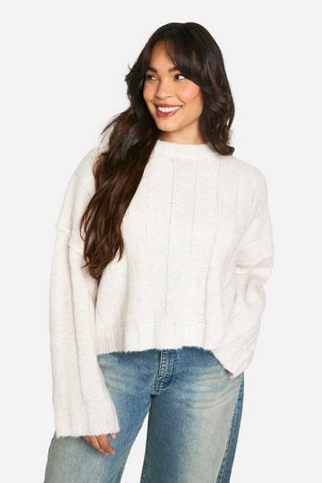 Plus Soft Knit Wide Rib Exposed Seam Jumper ecru