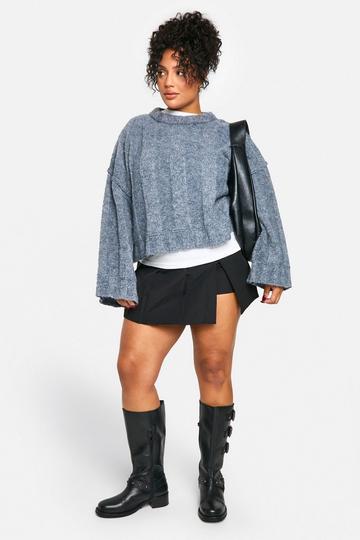 Plus Soft Knit Wide Rib Exposed Seam Jumper charcoal