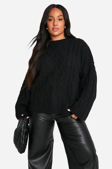 Black Plus Exposed Seam Cable Knit Jumper