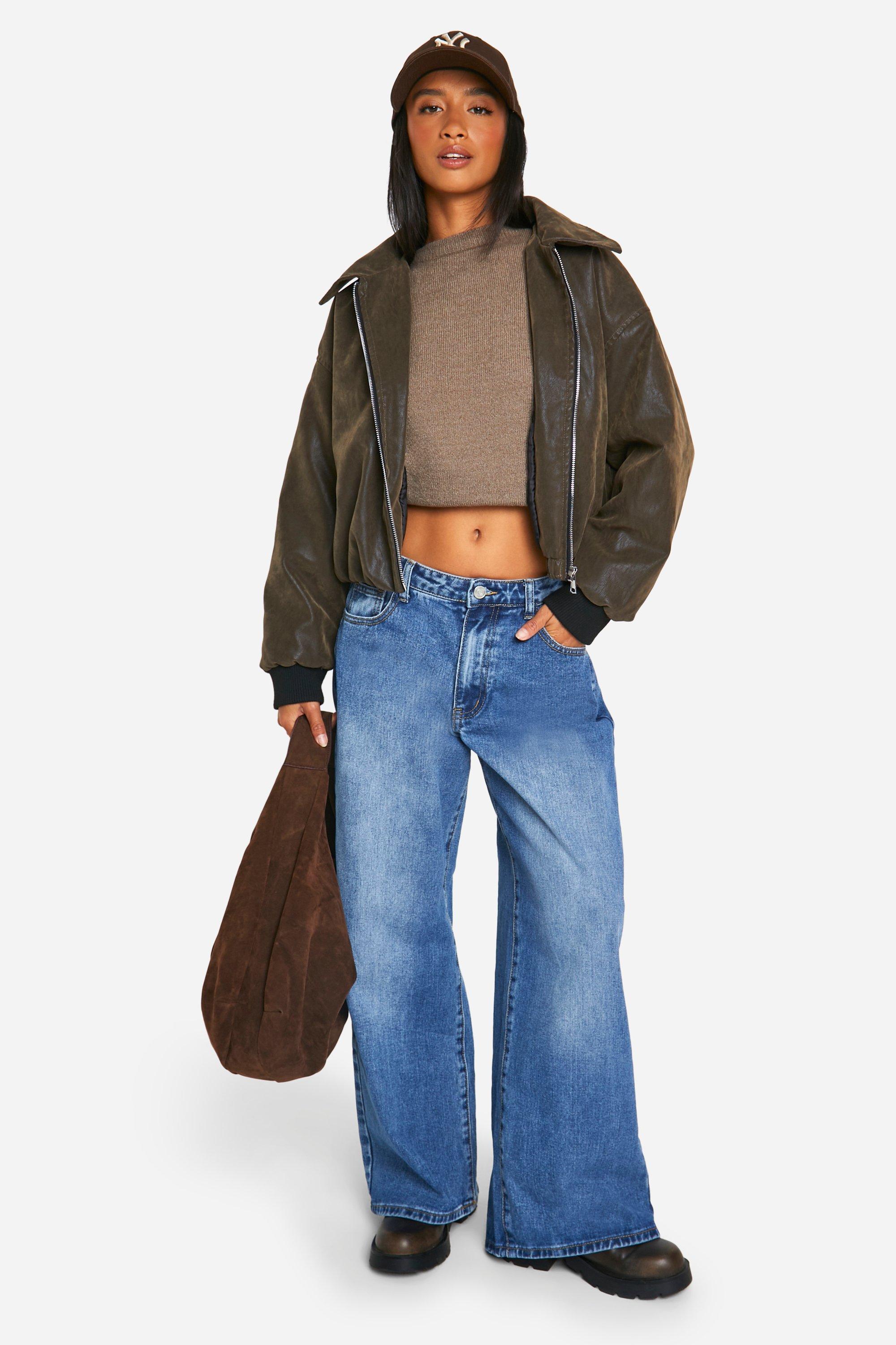 Petite Vintage Look Faux Leather Bomber Jacket | boohoo USA