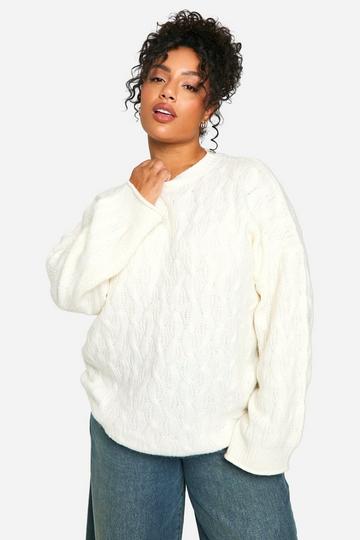 Plus Soft Cable Knit Oversized Jumper cream