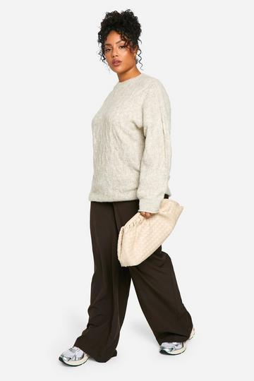 Plus Soft Cable Knit Oversized Jumper camel