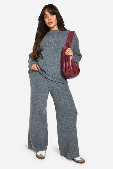 Plus Zachte Gebreide Wide Leg Broek grey