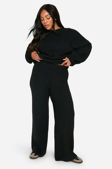 Plus Zachte Gebreide Wide Leg Broek black