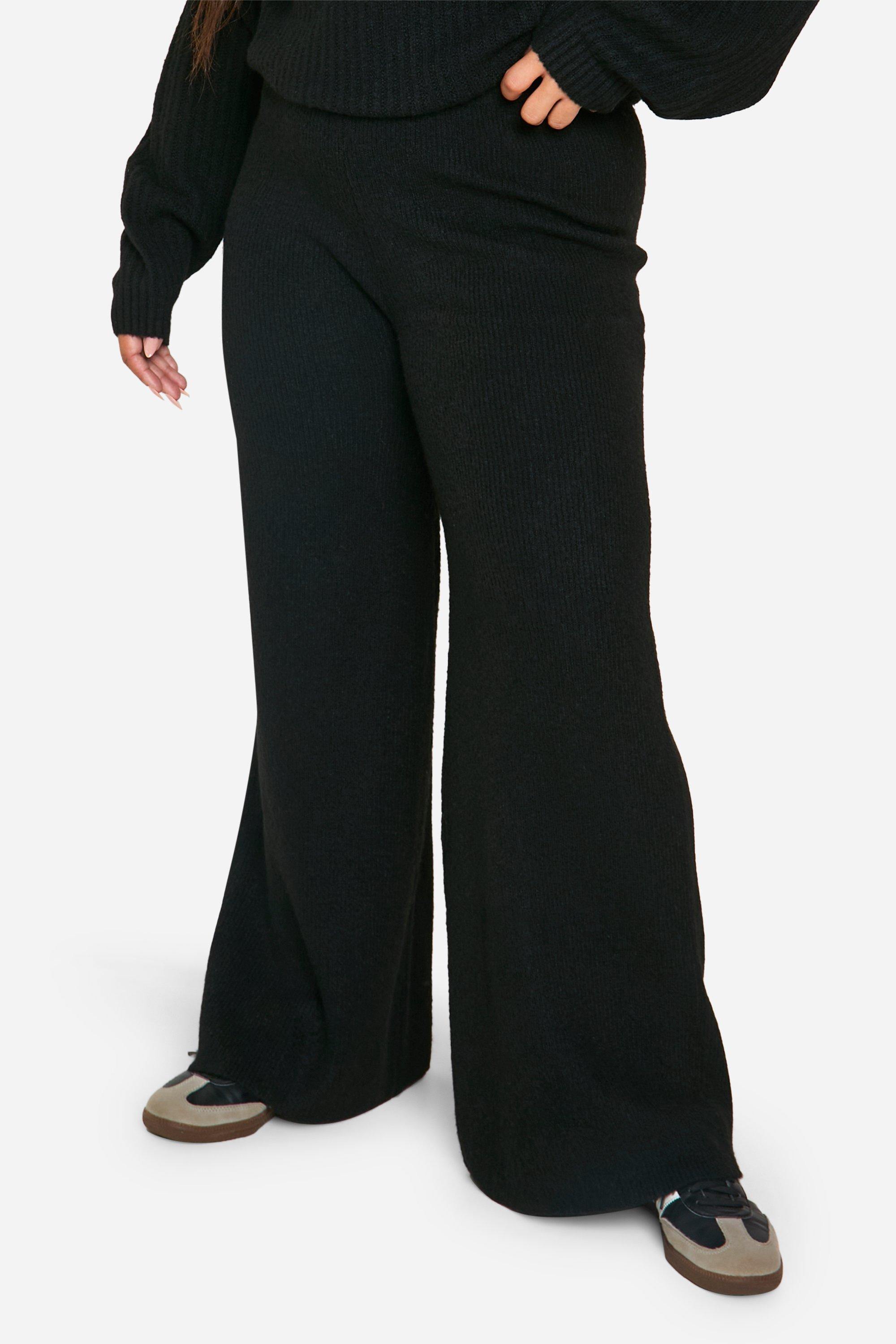 Plus Soft Knit Wide Leg Trousers boohoo