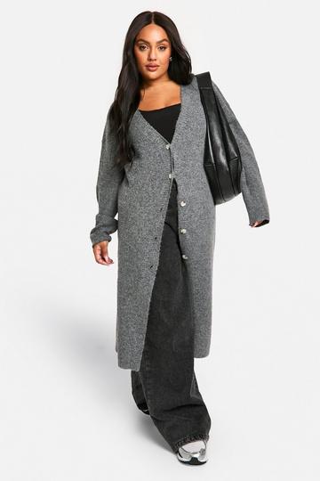 Grey Plus Soft Knit Longline Knitted Cardigan