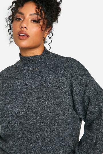 Plus Soft Knit High Neck Jumper charcoal