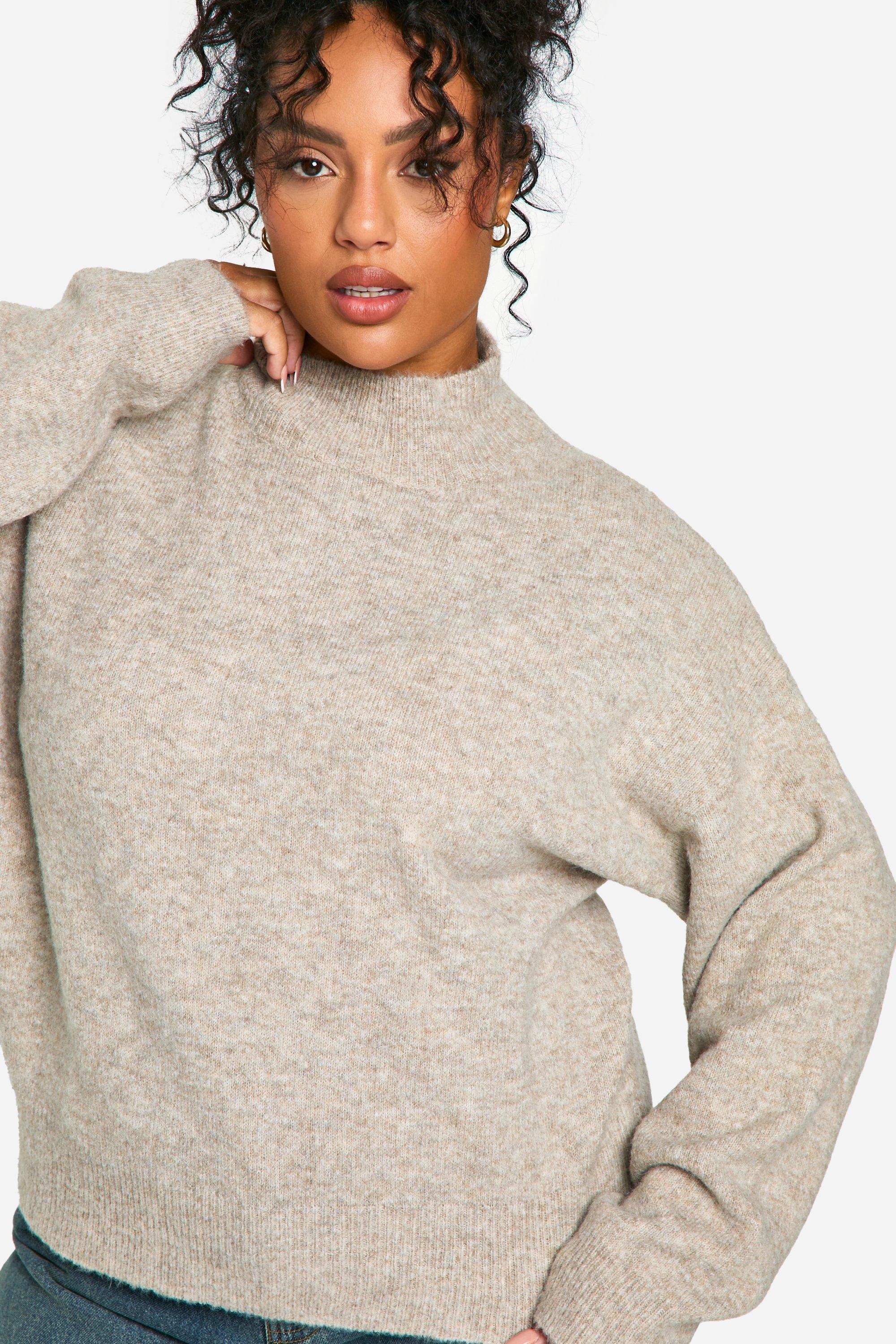Boohoo Women s Plus Soft Knit High Neck Jumper Beige