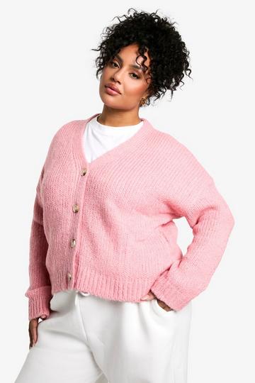 Plus Oversized Zachte Gebreide Boyfriend Cardigan pink