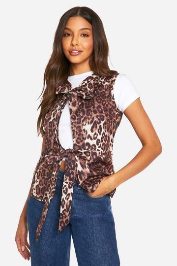 Leopard Sleeveless Tie Waistcoat brown