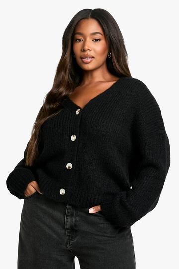 Plus Oversized Soft Knit Boyfriend Cardigan black