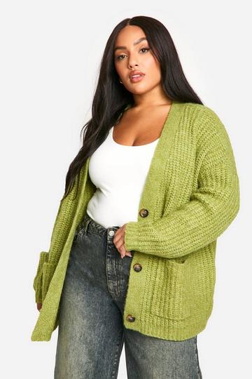 Plus Oversized Soft Knit Chunky Boyfriend Cardigan olive