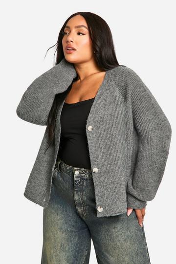 Plus Chunky Balloon Sleeve Boyfriend Cardigan charcoal