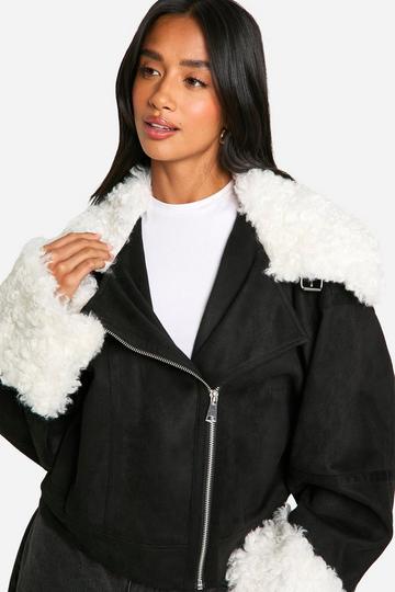 Petite Teddy Biker Jas Met Faux Fur Zoom black