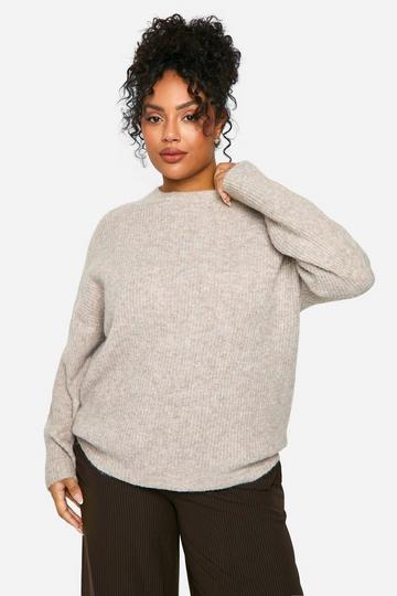 Plus Soft Knit Oversized Jumper stone