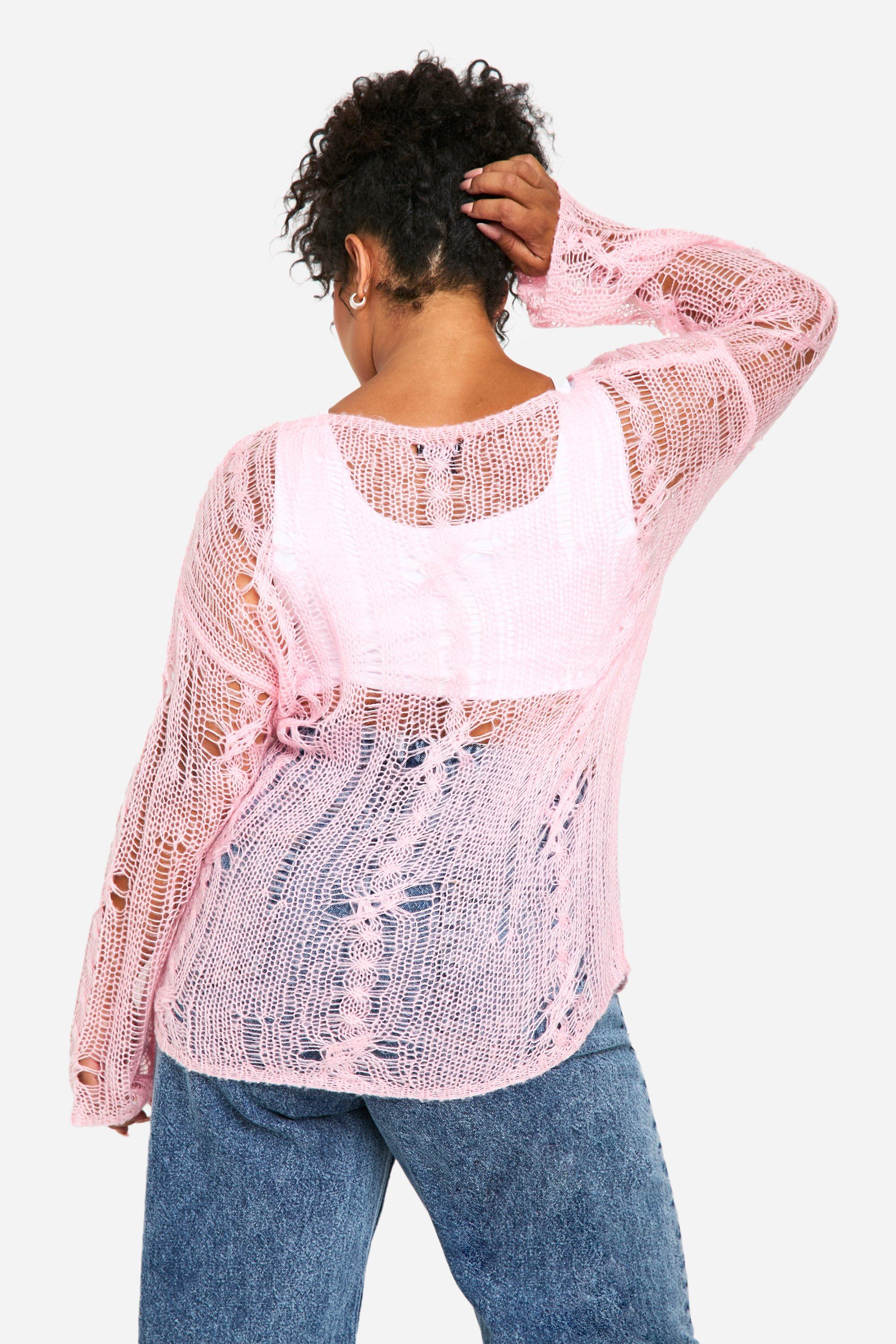 Plus Cable Detail Sheer Oversized Jumper boohoo UK