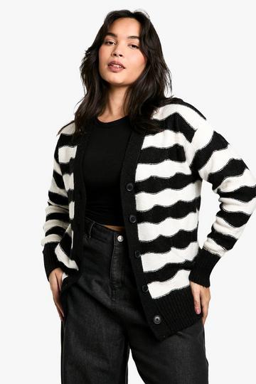 Black Plus Stripe Oversized Knitted Cardigan