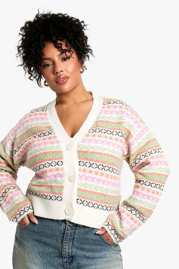 Plus Gebreide Boxy Pastel Cardigan multi