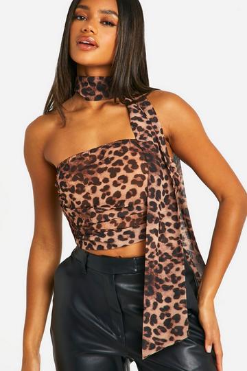 Chiffon Luipaardprint Bandeau Top Met Sjaal brown