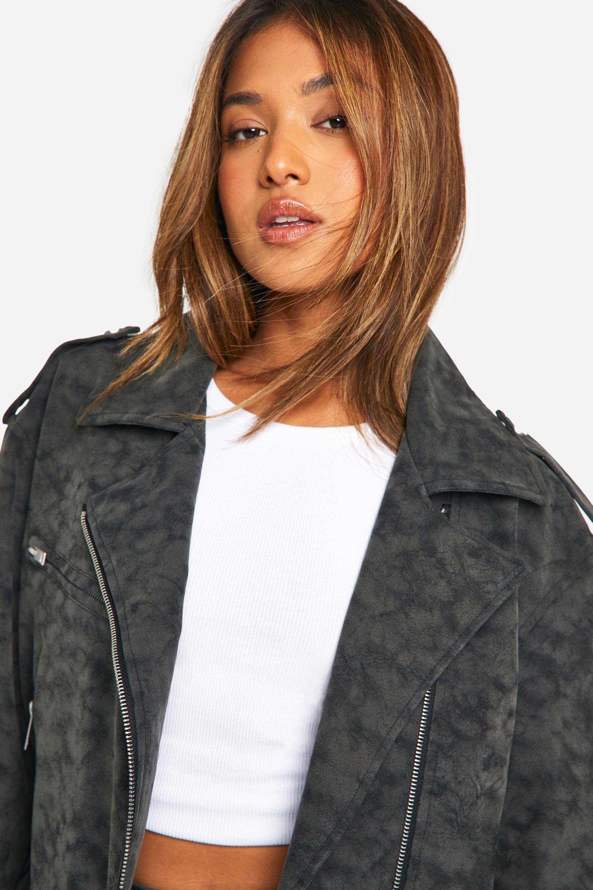 Mid length faux leather jacket online