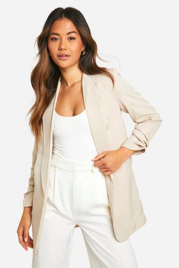 Linen Look Ruched Sleeve Tailored Blazer stone