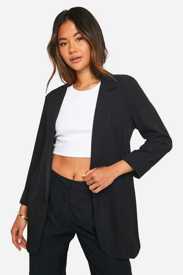 Basic Linen Look Turn Cuff Relaxed Fit Blazer black