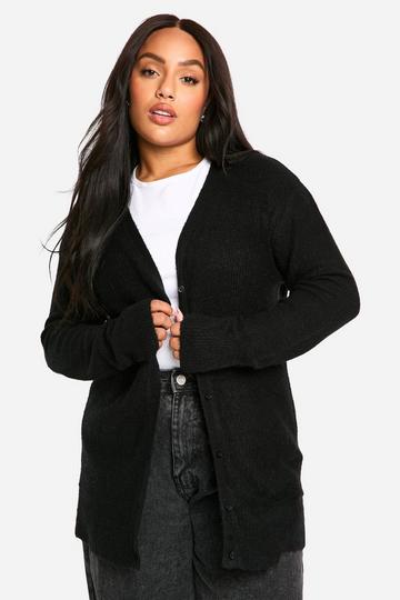 Black Plus Soft Rib Knit Slouchy Boyfriend Cardigan