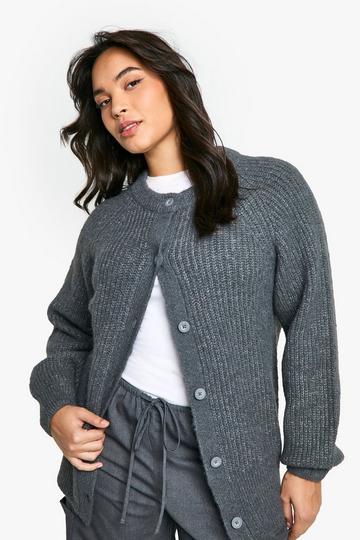 Plus Oversized Gebreide Boxy Cardigan Met Knopen charcoal