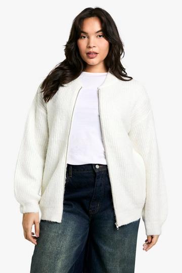 Grande taille - Bomber oversize zippé en maille off white