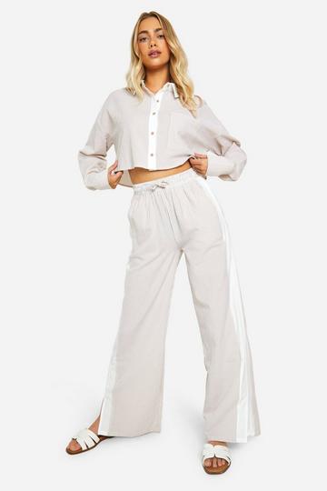 Crinkle Contrast Stripe Wide Leg Trousers mocha