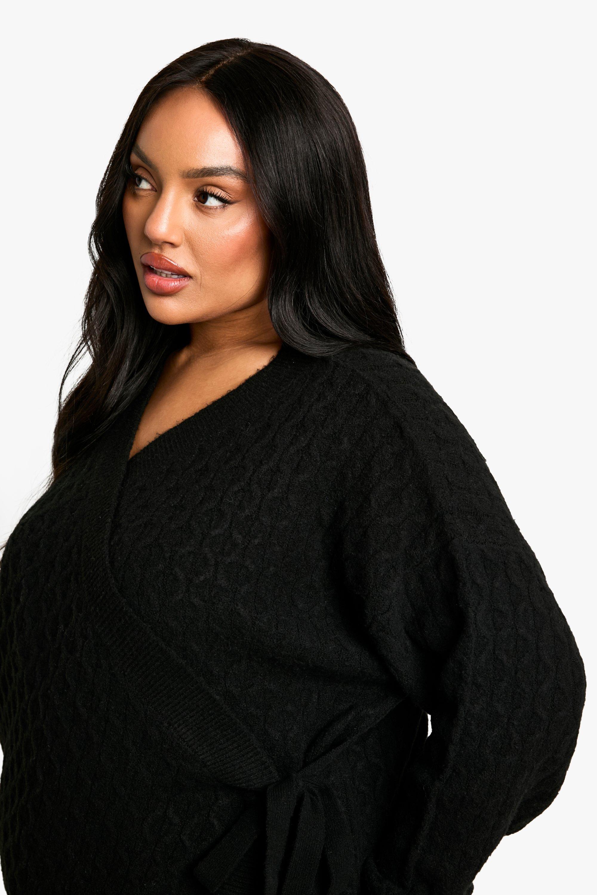Plus Soft Cable Knitted Wrap Cardigan boohoo IE