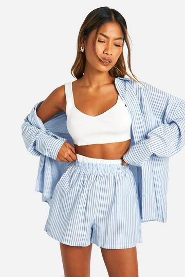 Textured Stripe Contrast Waistband Shorts powder blue