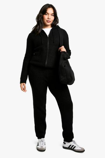 Plus Soft Fine Guage Zip Through Hoody Knitted Tracksuit black