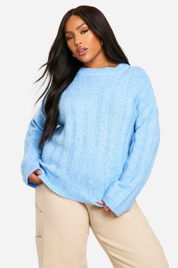 Blue Plus Soft Wide Rib Oversized Jumper