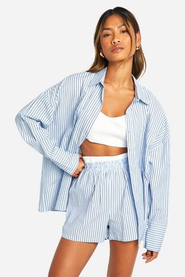 Blue Textured Stripe Relaxed Fit Shirt