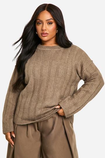 Plus Zachte Geribbelde Oversized Trui mocha