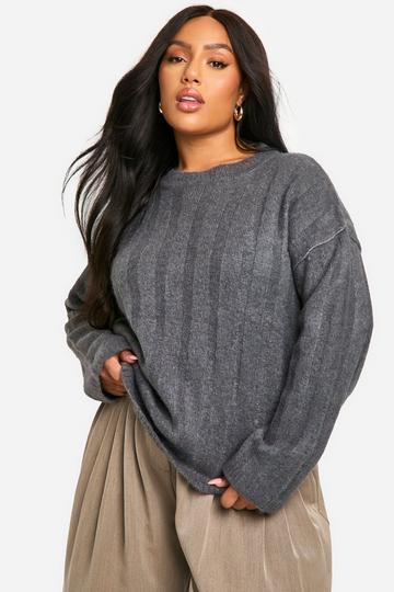 Plus Soft Wide Rib Oversized Jumper charcoal