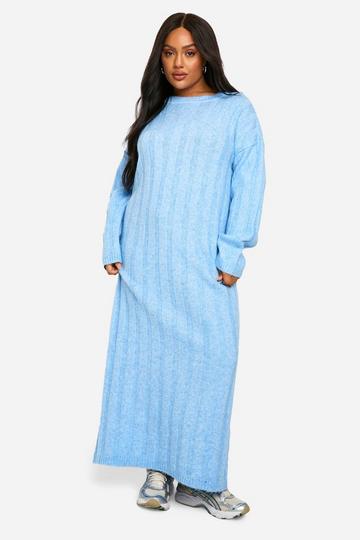 Plus Wide Soft Rib Knitted Maxi Dress sky blue