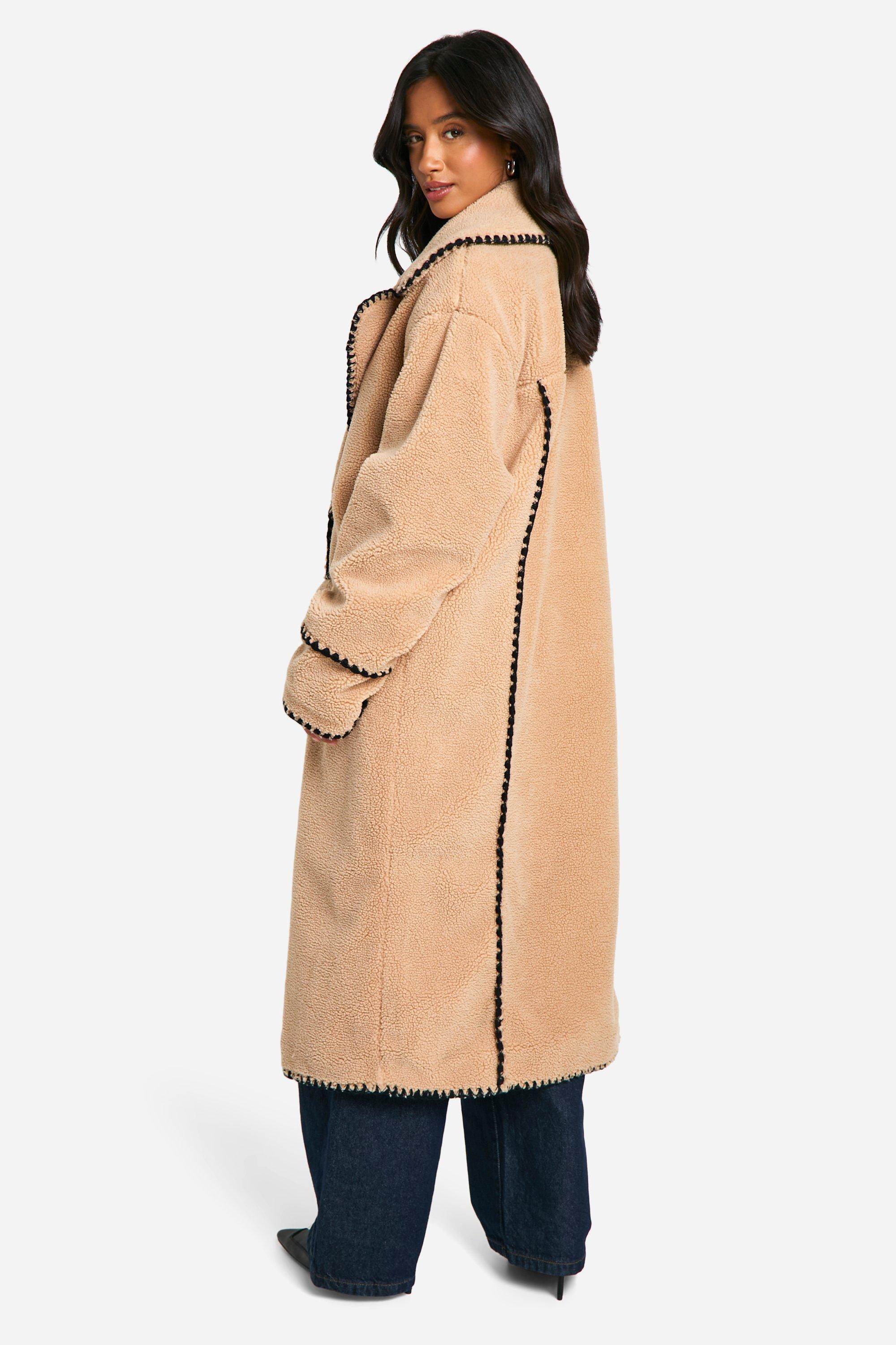 Petite Longline Blanket Stitch Teddy Jacket boohoo