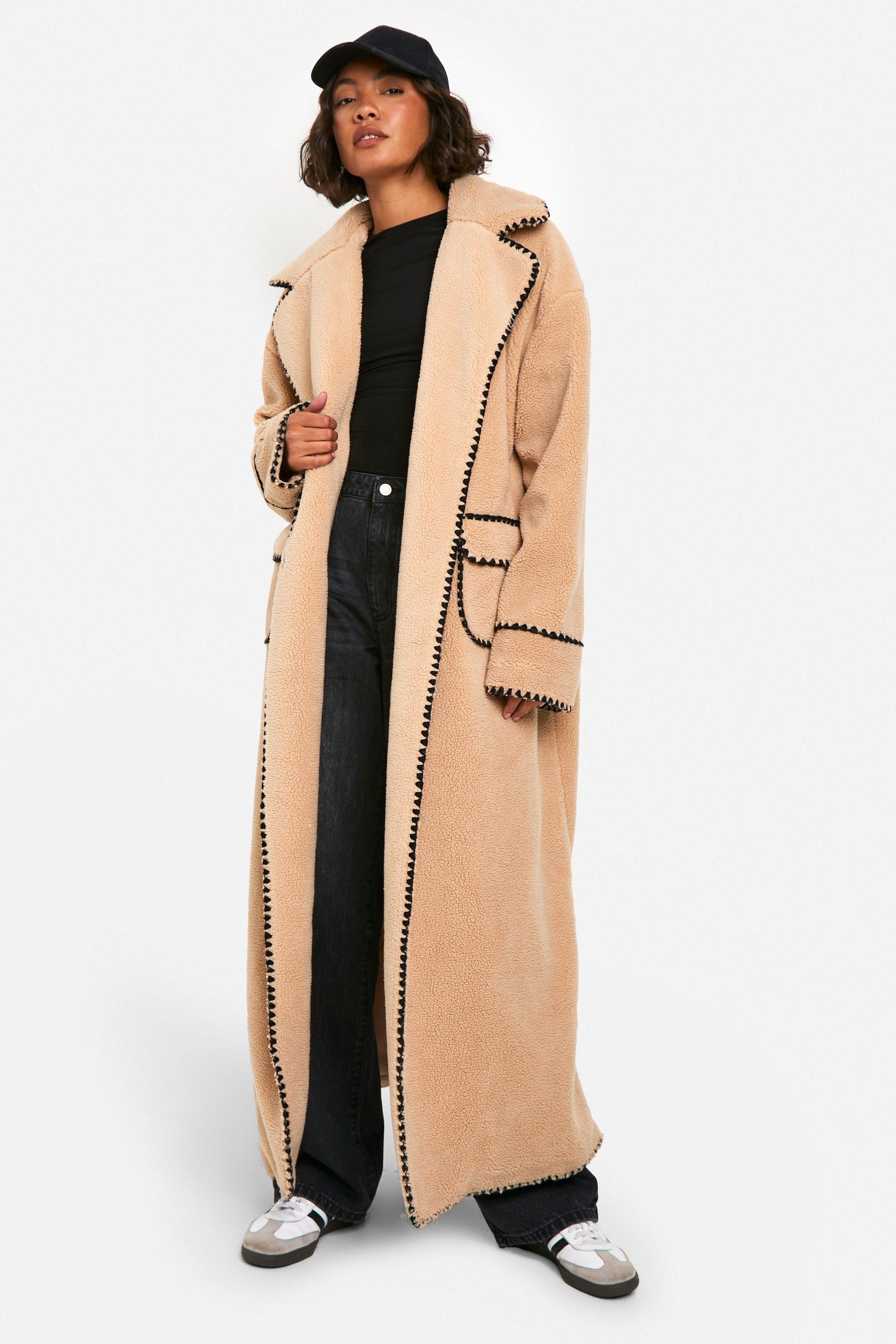 Beige long teddy coat best sale