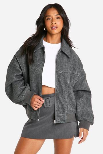 Petite Blanket Stitch Wool Look Coat charcoal