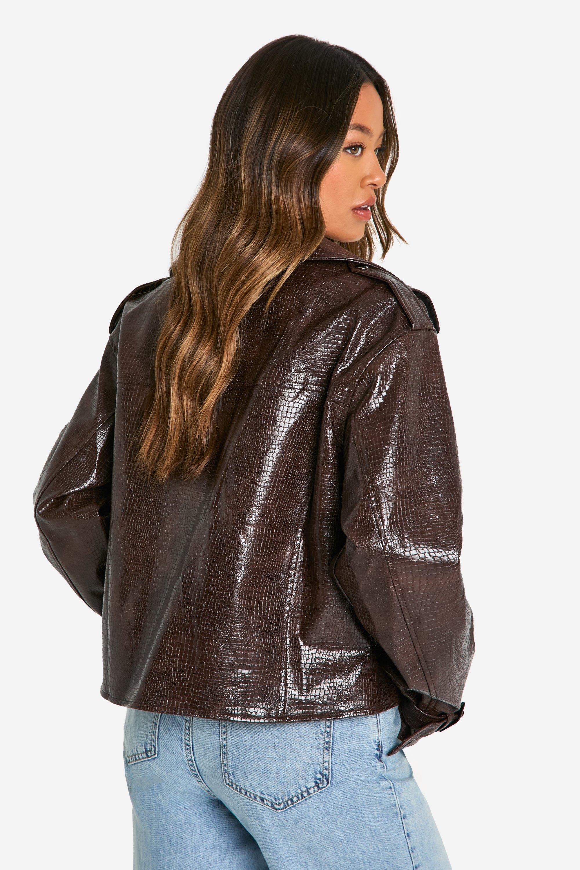 Tall Croc Faux Leather Cropped Trench Coat | boohoo USA