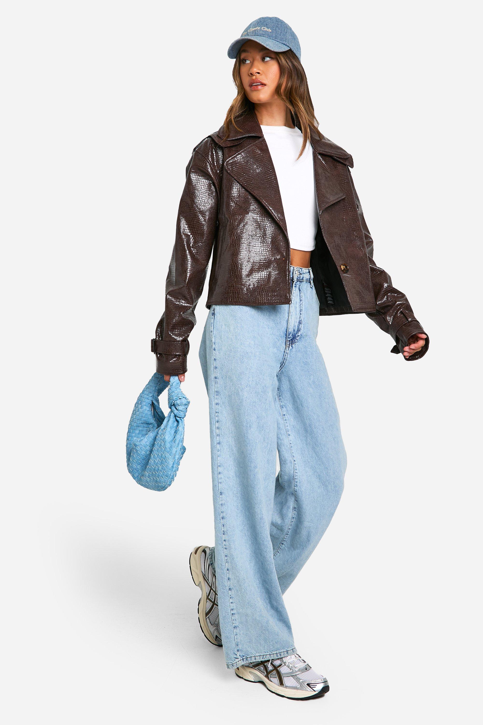 Tall Croc Faux Leather Cropped Trench Coat | boohoo USA